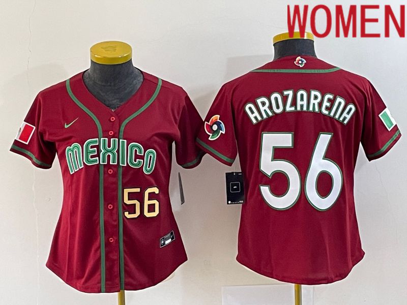 Women 2023 World Cub Mexico #56 Arozarena Red Nike MLB Jersey9->women mlb jersey->Women Jersey